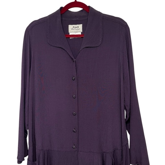 Flax Purple Crepe Button Front Tunic Top Pockets Lagenlook Artisan Blouse Small - Picture 4 of 13